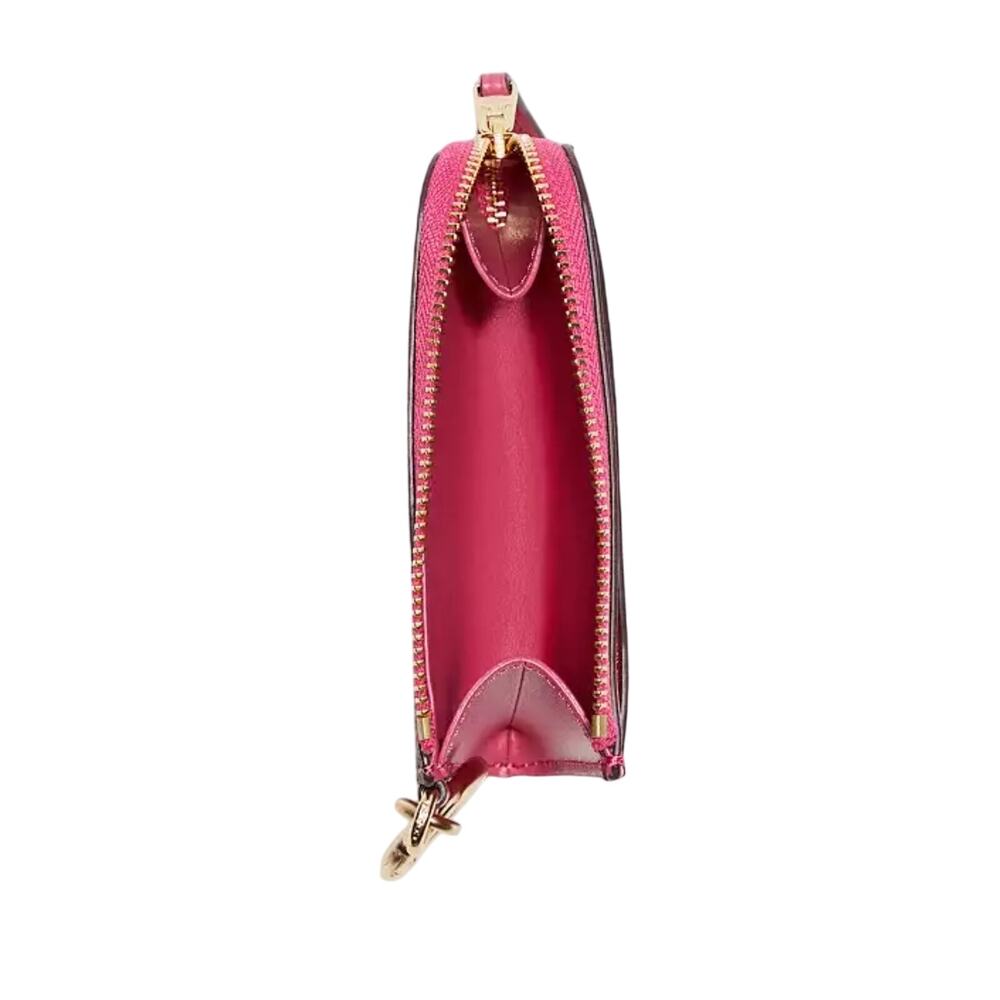 COACH L-ZIP CARD COIN CASE IN SIGNATURE CANVAS KHAKI & BOLD PINK WALLET NEW! - Picture 4 of 5